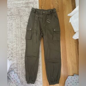 Olive Cargo Jogger Pants with Belt